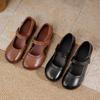 Cowhide Mother Shoes Spring and Autumn Soft Sole Non-slip Shallow Mouth Single Shoes Medium and Old Casual Retro Thick Heel Velcro Leather Shoes Women