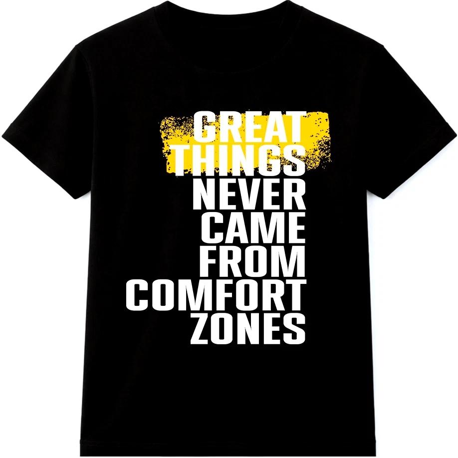 Motivational T Shirt Great Things Never Came From Comfort Zones Fitness Gym Tee 2XL