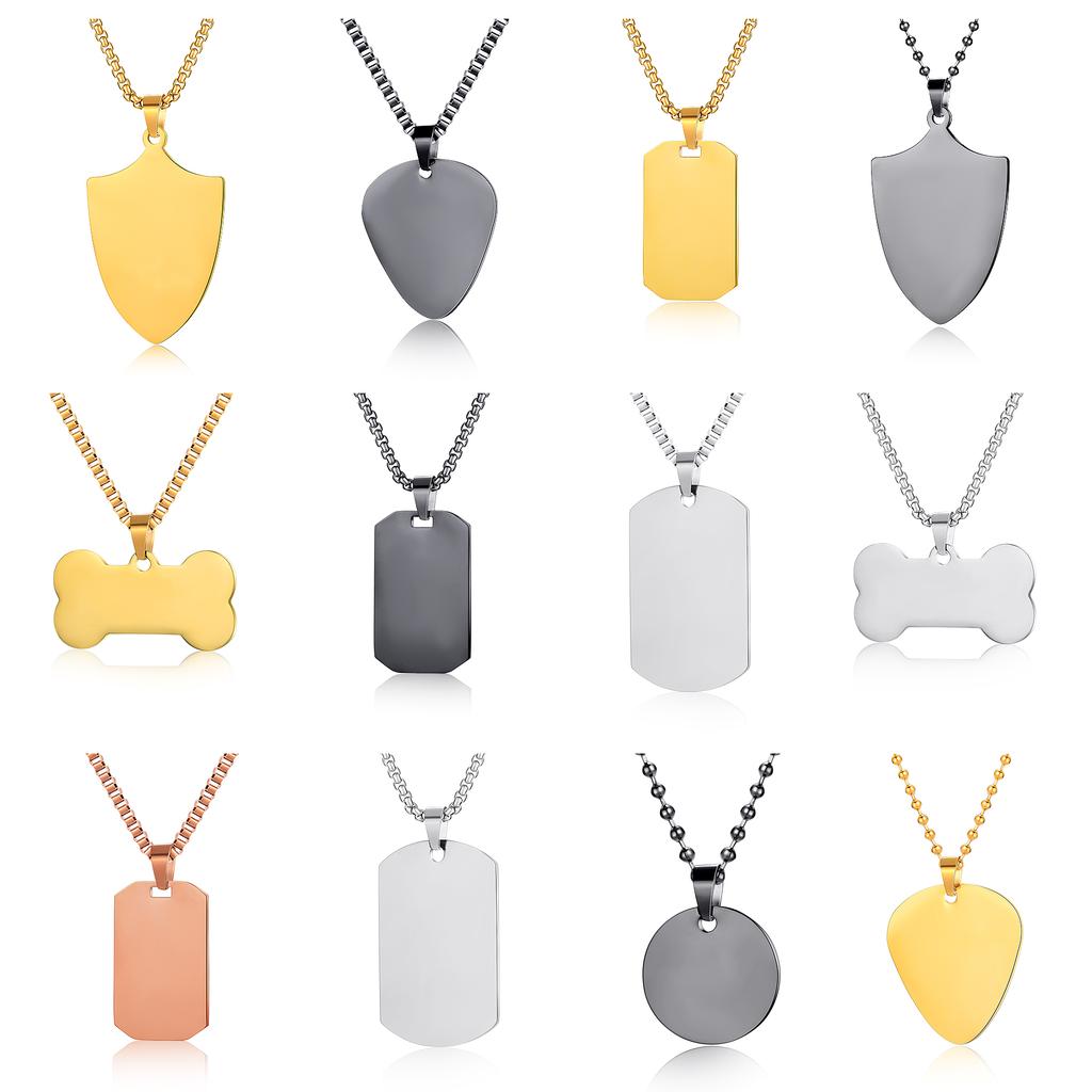 Personalized ID Tag Stainless Steel Hip-Hop Guitar Tag Necklace Geometric Military Simple Pendant Jewelry for Men Gift