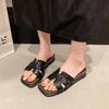 Vacation Casual Style One-Word Skirt With Cool Slippers Women'S Summer Wear French Flat-Bottomed Beach Sandals