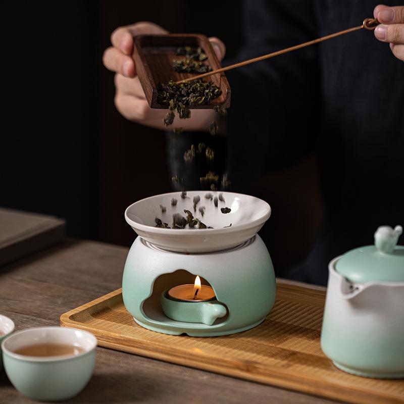 Kung Fu Tea Set Gradual Change Ceramic Teapot Teacup Brewing Tea Stove Tea Warmer Incense Insert Small Set Gift Box Business Souvenir
