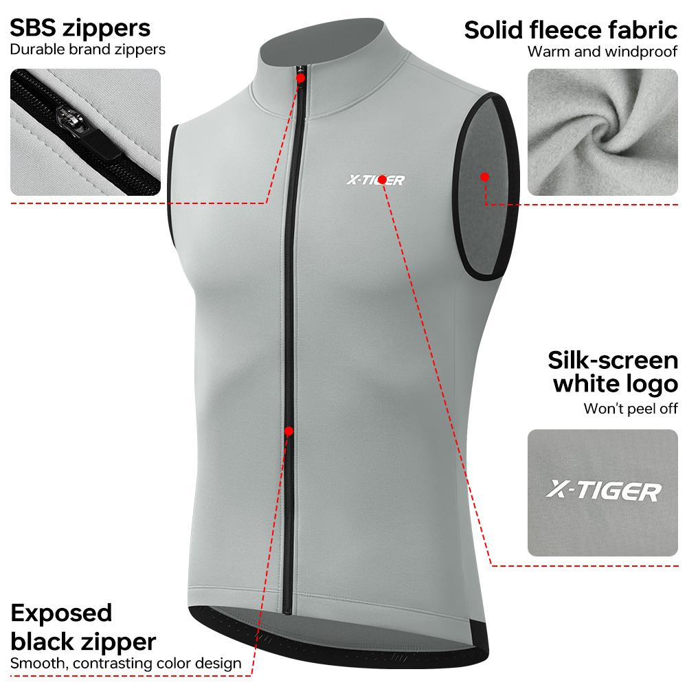 X-TIGER Winter Warm Cycling Vest Fleece Windproof Bike Jacket Sleeveless Coat Bicycle Thermal Vest Unisex Cycling Jerseys