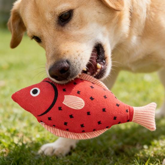 Plush Pet Chew Toy Squeaky Fish Interactive Cat Kicker Toy Soft Stuffed Animals Teething Toy for Indoor Dogs Cats And Kittens