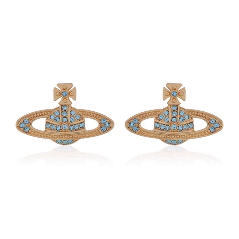 Eleganti Orecchini a Bottone Saturno con Strass per Donna - Design di Nicchia Light Luxury