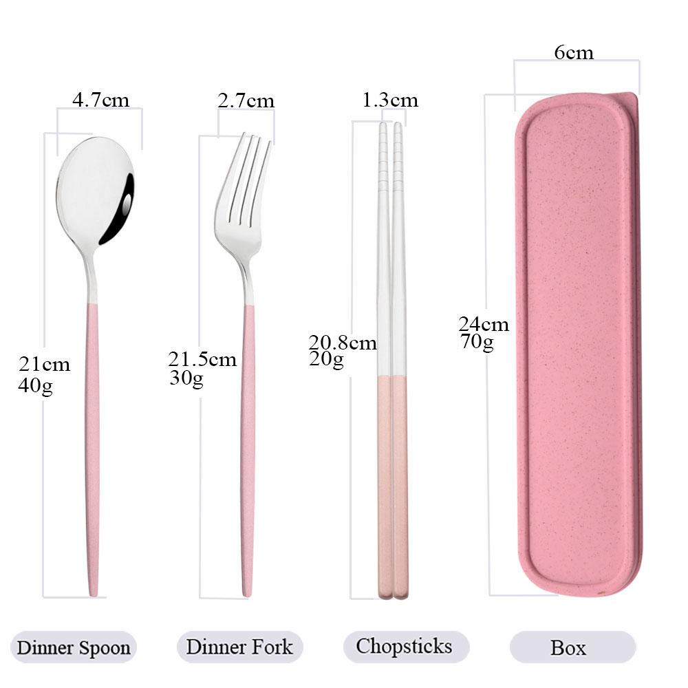 Schwarzes und goldenes Geschirrset, tragbares Reiseset, 3-teilig, Essstäbchen, Gabel, Löffel, Besteckset mit Box, Küchenzubehör, Besteck