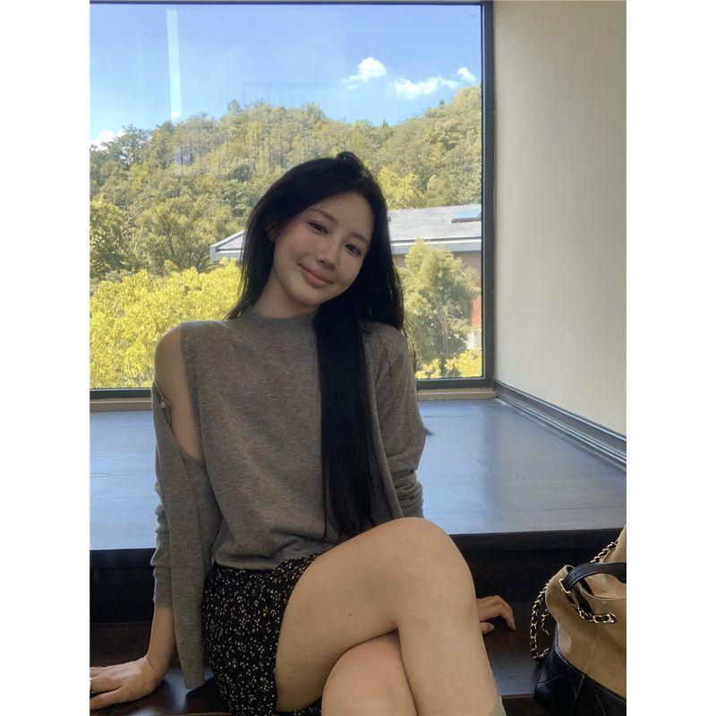 Kumikumi Gentle Wind Set White Knit cardigan Women Inner wear Vest Autumn Floral Skirt Three-Piece Set