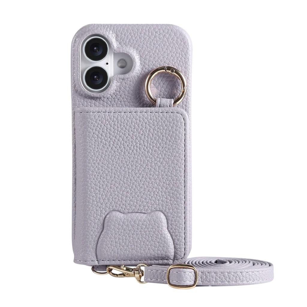 Crossbody Cards Solt Wallet Leather Cute Mirror Ring Holder Case For iPhone 16 Pro Max 15 Plus 14 13 12 11 Lanayrd Bear Cover