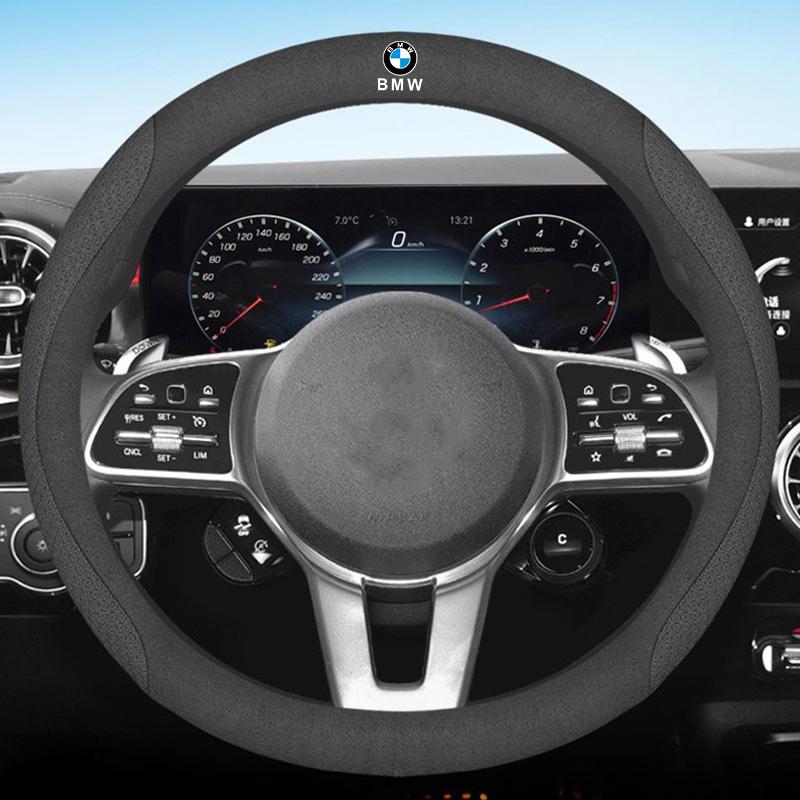 Car Suede Leather Steering Wheel Cover Anti Slip For BMW X1 X3 X5 X6 1 2 3 5 7 Series F15 F16 F20 F22 F30 F32 G30 Sticker WC5