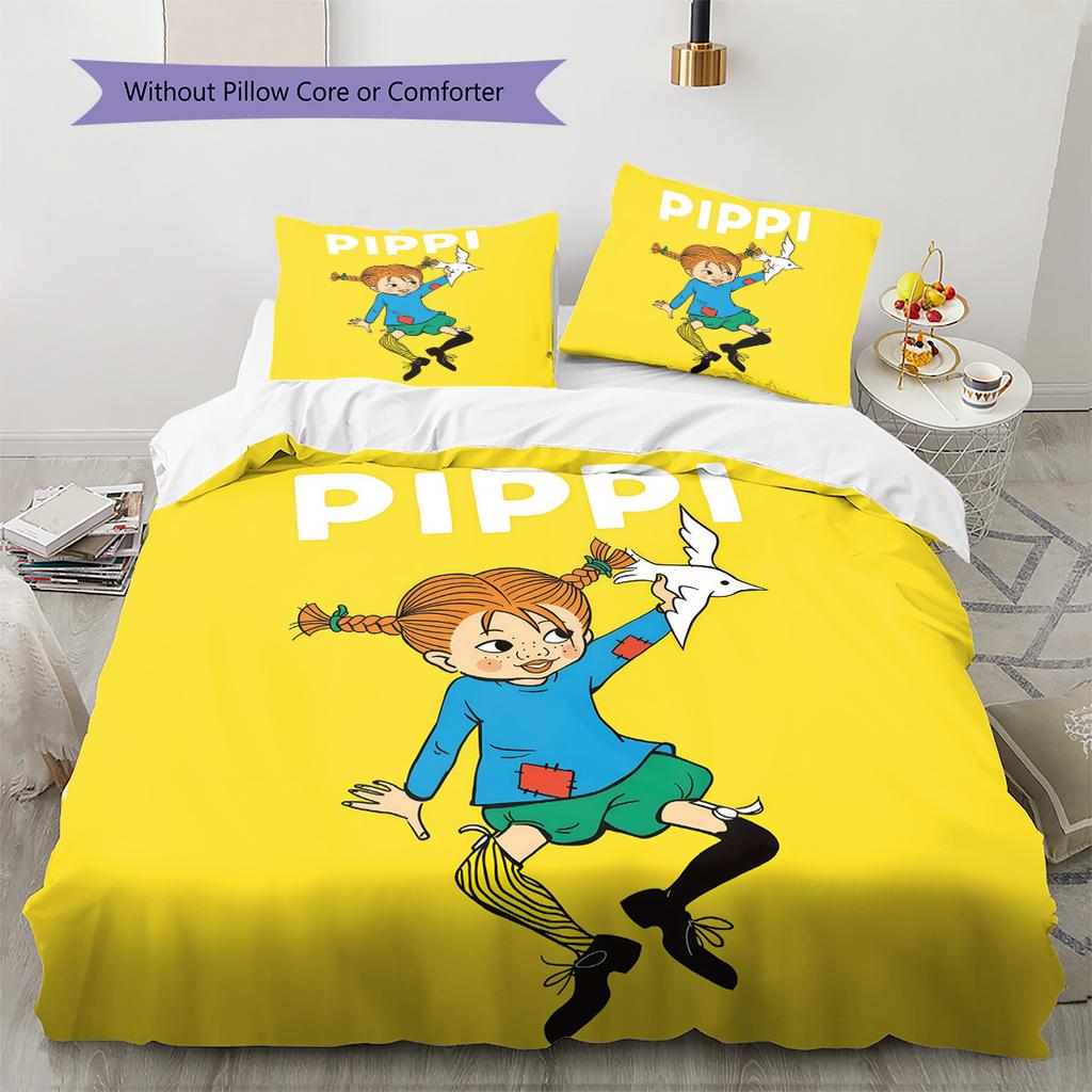 Pippi Longstocking  Pattern Bedding Quilt Set  Home Decoration  Gift (1 * Duvet Cover + 2 * Pillowcase  Without Core)