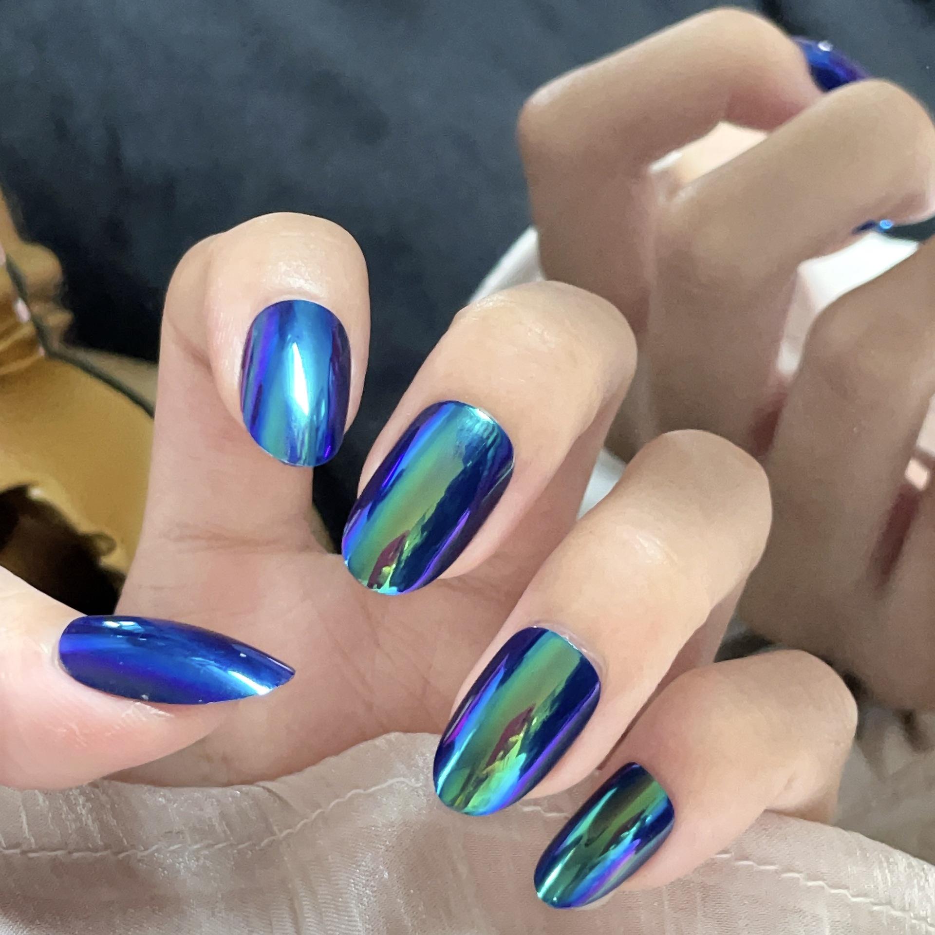 

24-Piece Dazzling Mirror Nail Art Press-On Set N044 Blue-Purple Mirror Finish [Glue Type]