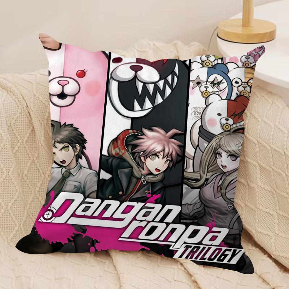 D-Danganronpa Anime Cute Cushion Cover Silky Short Plush Invisible Zipper Dustproof Sofa Pillow Case For Home Decor