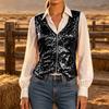 Women's Sequin V-Neck Zip-Up Vest, Sleeveless Cropped Party for Stage and Evening Wear