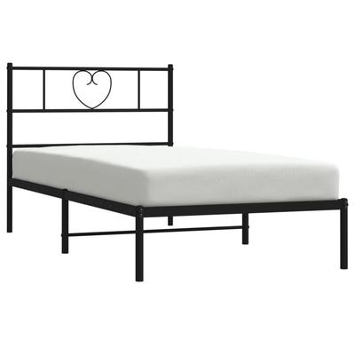 Metal Bed Frame with Headboard Black 90x190 Cm