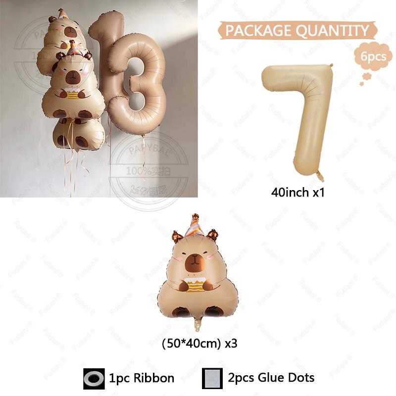 

Набор из 6 шт. Очаровательный воздушный шар в форме капибары Набор 1-9 Плюшевое животное Тематический декор для детских комнат Вечеринок день рождения вечеринка годовщина 40inch