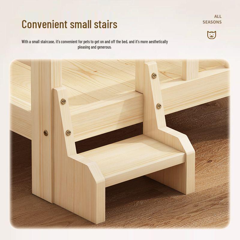 Teddy Cat & Dog Bed: Medium-Sized Solid Wood Pet House with Detachable Floor