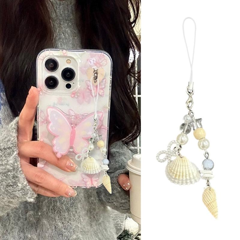 Versatile Shell Keychain Star Shells Pearls Charm Pendant Phone Strap Keychain for Backpack and Car Keys Decoration
