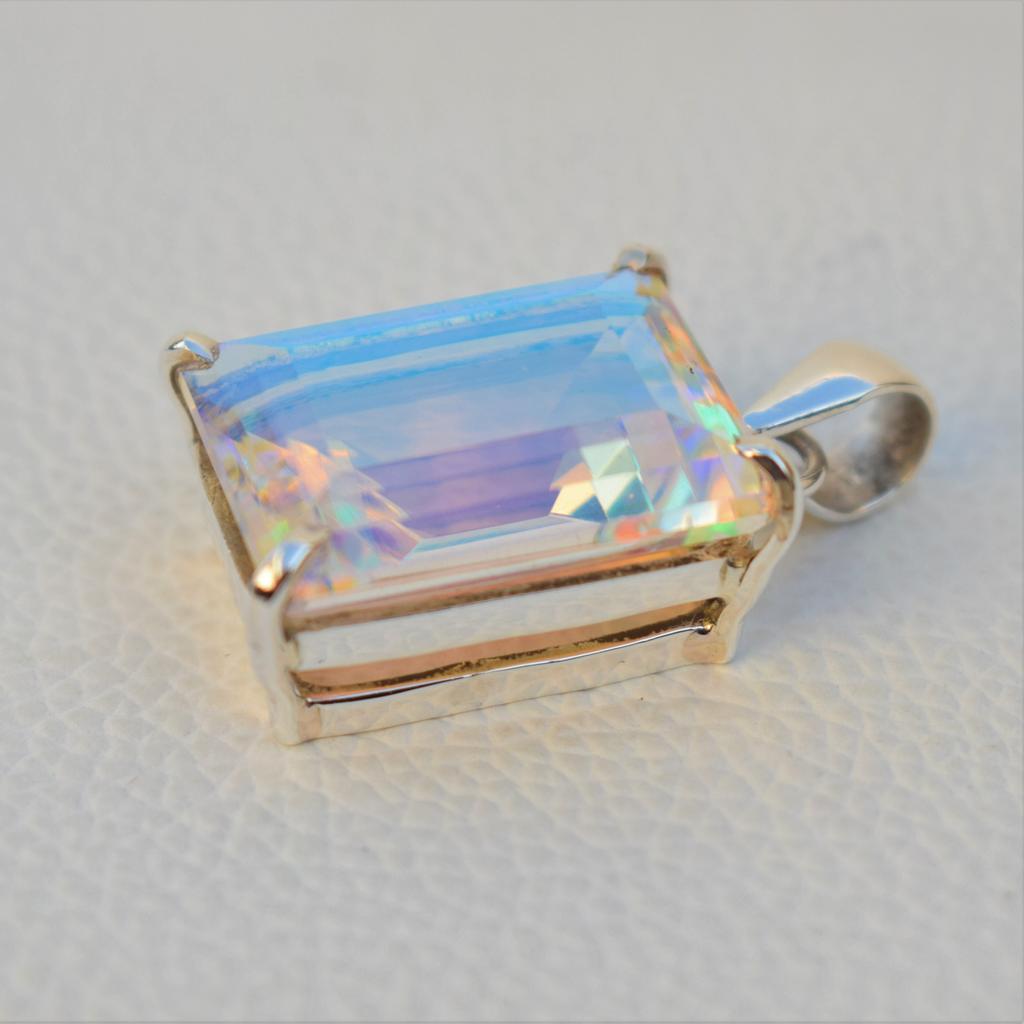 Angel Aura Quartz Pendant, Handmade Pendant, 925 Sterling Silver Rectangle Aura Quartz Pendant, Anniversary Pendant