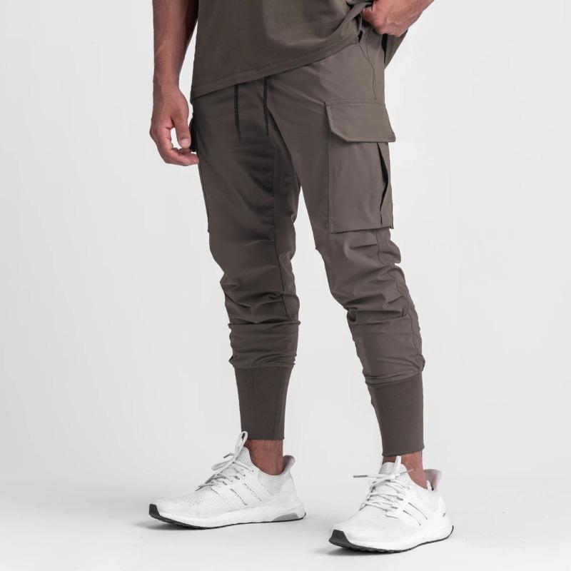Men Elastic Waist Cargo Jogger Pants With Drawstring And Zipper Pockets