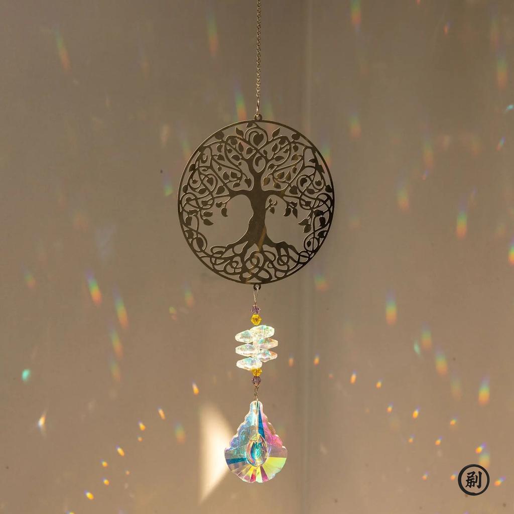 Crystal Sun Catcher Prisms Hanging Rainbow Chaser Window Wind Chime Tree of Life Home Decoration Car Art Hanging Pendant
