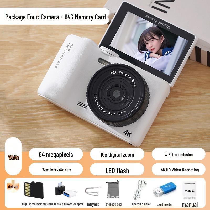 64MP HD Retro Flip Screen CCD Digital Dual Camera for Selfies