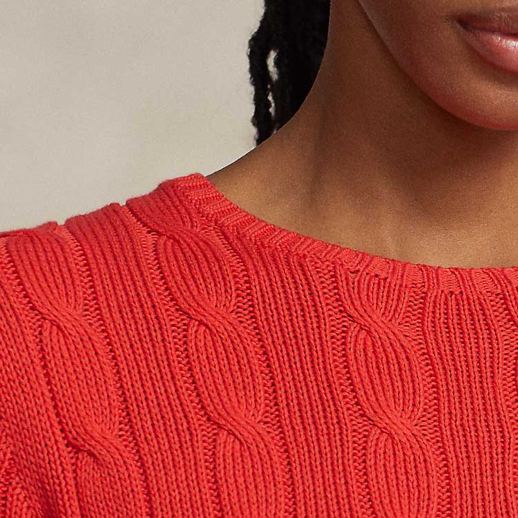 Polo Ralph Lauren SS24 Solid Slim Fit Cable Knit Crew Neck Long Sleeve Sweater Women sweater Bright-Hibiscus WMPOSWENC020890-600
