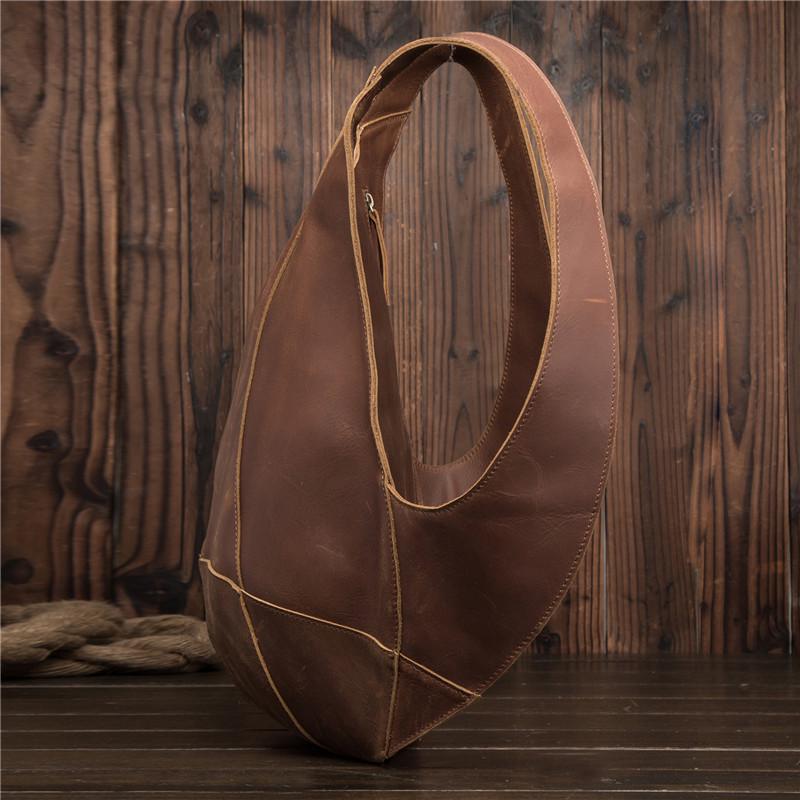 Men's Retro Dark Brown Crazy Horse Leather Backpack - College Style for Students