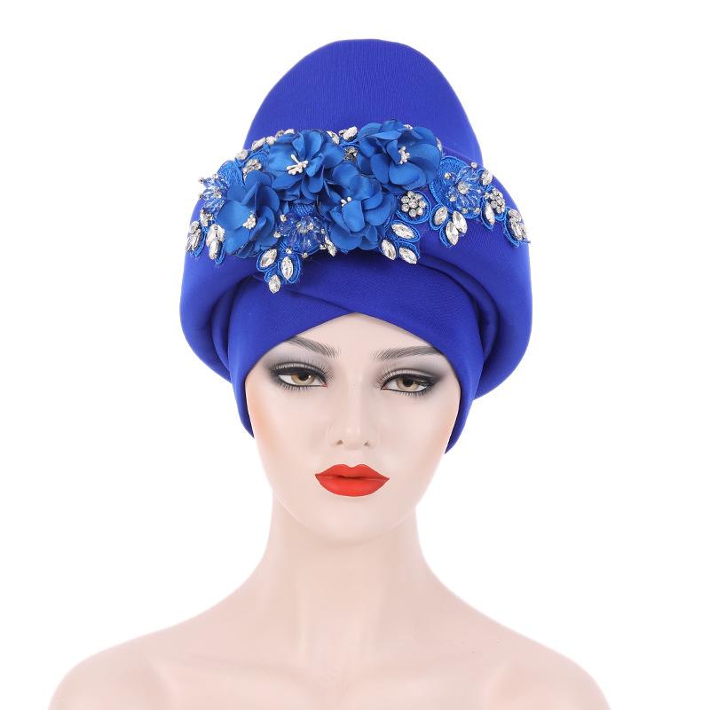 Ready To Ship 2025 Latest Ladies Flower Embroidery African Hats Fashion Ethnic Style Stretch Turban Headbands for Women
