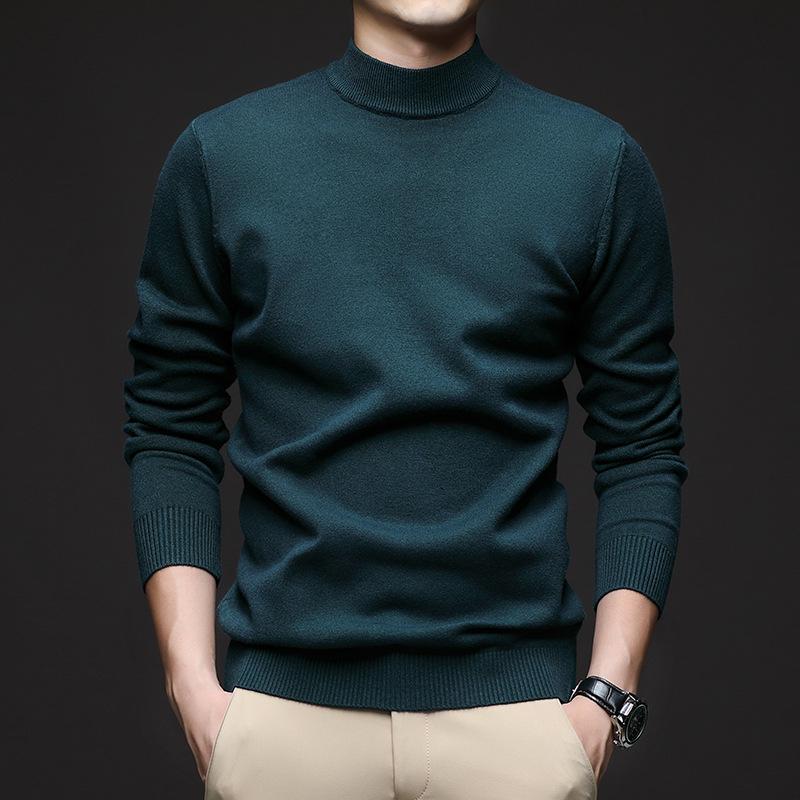 Męski jesienny sweter slim fit z półwysokim dekoltem - młodzieżowy sweter bazowy w jednolitym kolorze