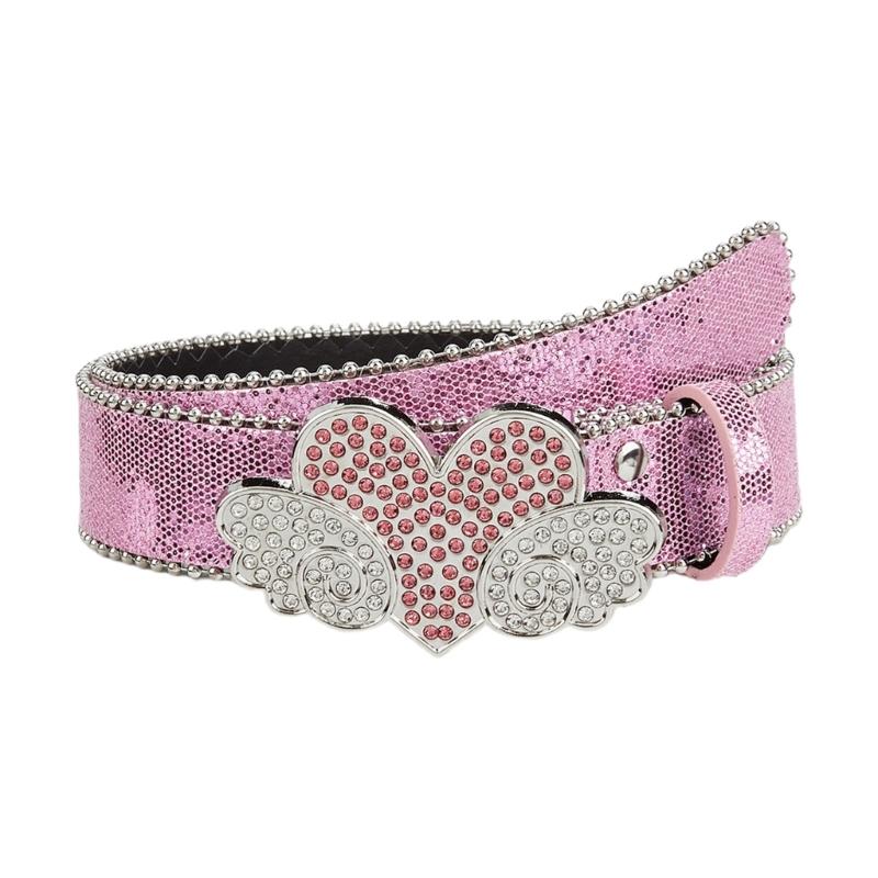 Adult Full Sequins Waist Belt for Dress Waist Belt Rhinestones Heart&Wing Buckle Thin Waist Belt Female Delicate Belt