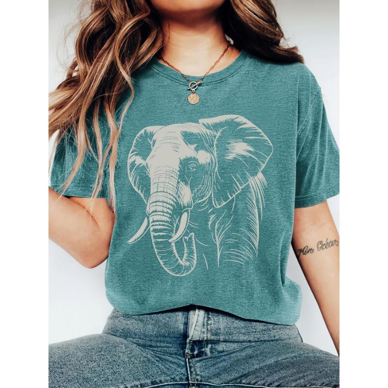 Sketch Elephant Head Print Women's T-Shirt