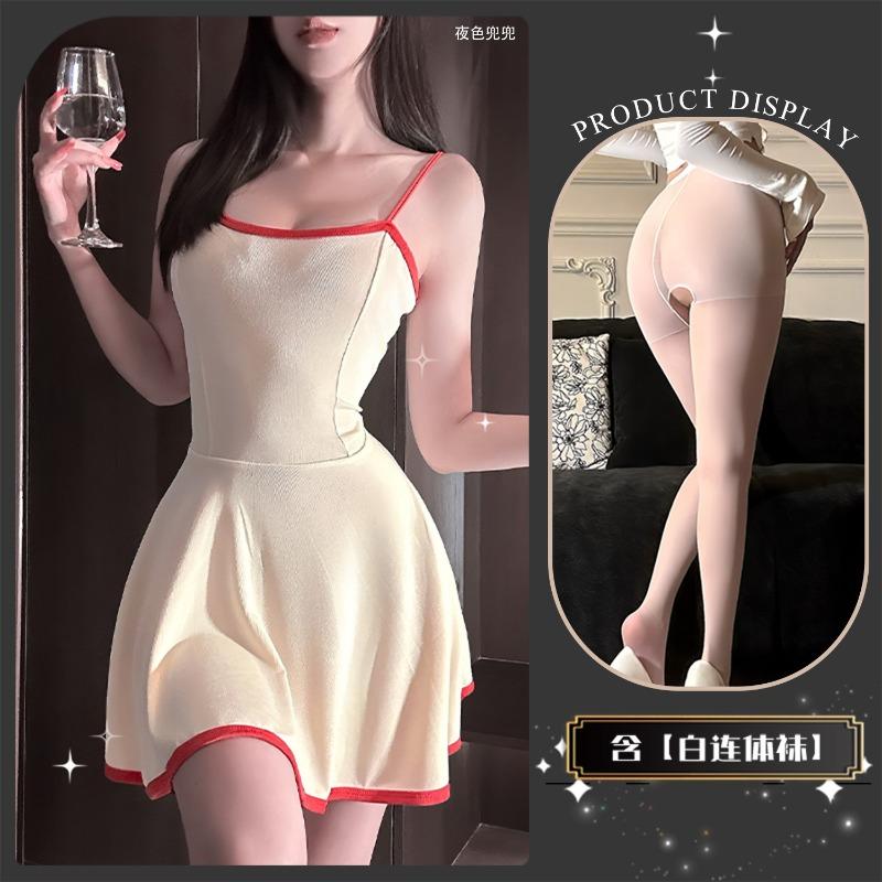 Sex underwear pure desire square neck suspender contrasting color dress temperament summer new design sense waist