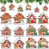 12PCS Christmas Tree Decoration Gingerbread House Pendant Wooden Multi-element Suspension Rope Holiday Wooden House Gift
