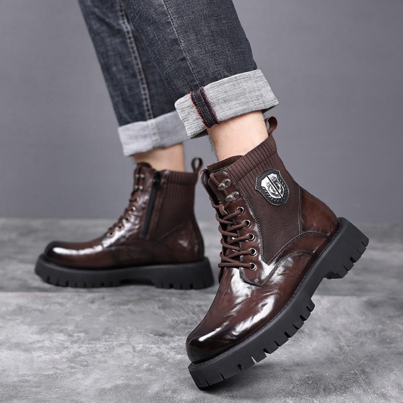 Retro Genuine Leather Men's Ankle Boots Autumn Winter Designer Velvet Warm Work Shoes Man Casual  Platform Boots Male
