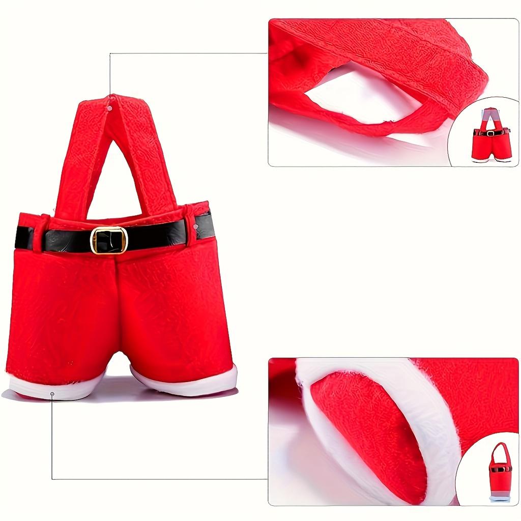 2/6pcs Santa Claus Pants Gift Bags with Golden Buckle Closure , Open Legs & Hanging Loop - Reusable Christmas Party Decorations,