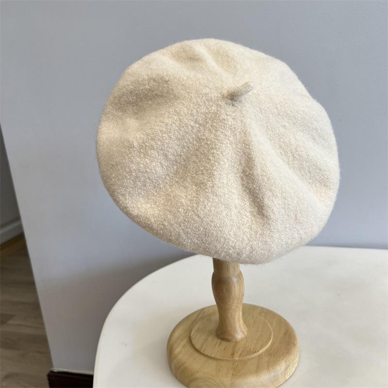

Grainy wool beret women autumn and winter literary retro warm painter hat M（56-58cm） чорний