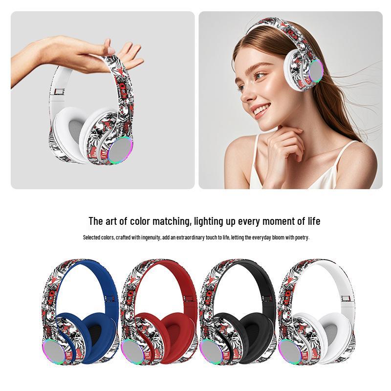 Graffiti Wireless Over-Ear Headphones with Heavy Bass - Bluetooth 5.4 Universal Headset for Music and Mobile Devices.