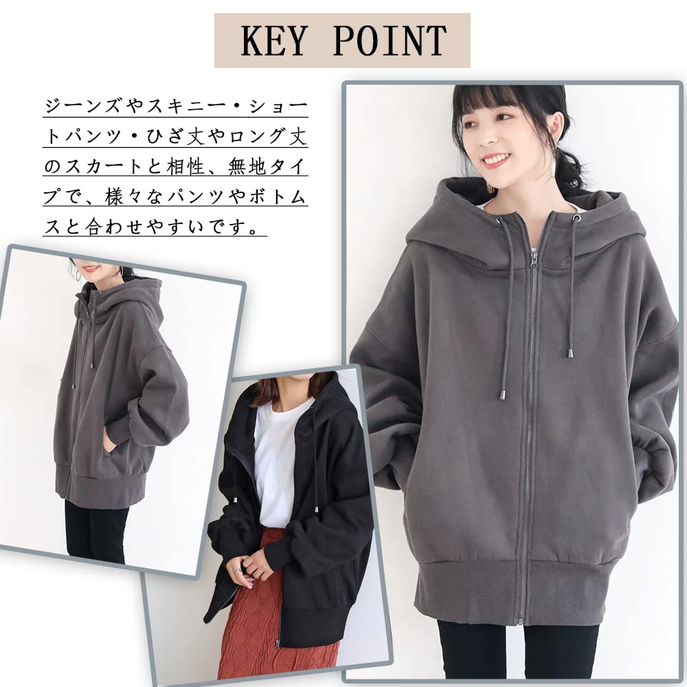 YUESUO Outerwear Long Sleeve Long Loose Solid Women's Zip-Up Hoodie, Coat, Fleece-Lined Hoodie, Sweatshirt, Thick, Length, Warm, Cute, Oversized, Fit,