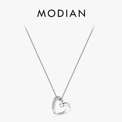 MODIAN Echt 925 Sterling Silber Romantische Einfache Herz Anhänger Halskette Klassische Link Kette Hals Für Frauen Hochzeit Edlen Schmuck