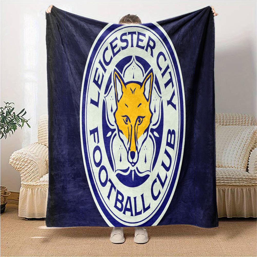 Leicester Football Club Crest Flannel Blanket, Soft Polyester, Modern Design, All-Season for Camping, Travel, Gifts for holidays or birthdays