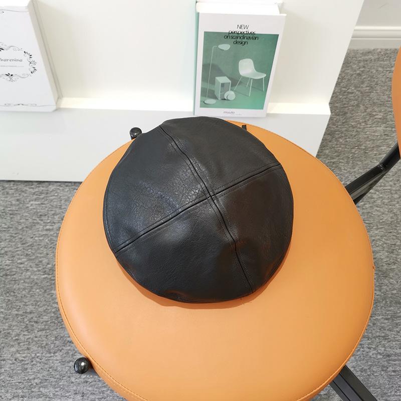 Hat female trendy versatile retro PU leather Internet celebrity beret octagonal autumn and winter British painter hat men