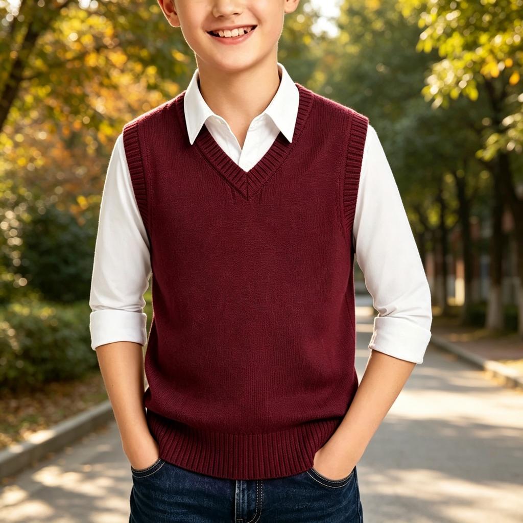 Boys' Knitted Vest Sweater for Winter, Soft Comfortable Sleeveless Pullover for Big Kids