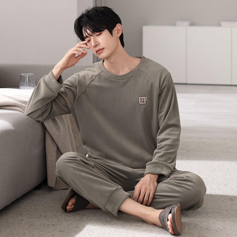 Men'S Pajamas Autumn And Winter Island Fleece Thin Fleece Men'S Spring And Autumn Large Size Coral Fleece Loungewear Set