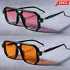2Pcs Retro Square Frame Double Bridge Fashion Glasses Unisex European Trendy Eyewear Stylish Streetwear & Accessory