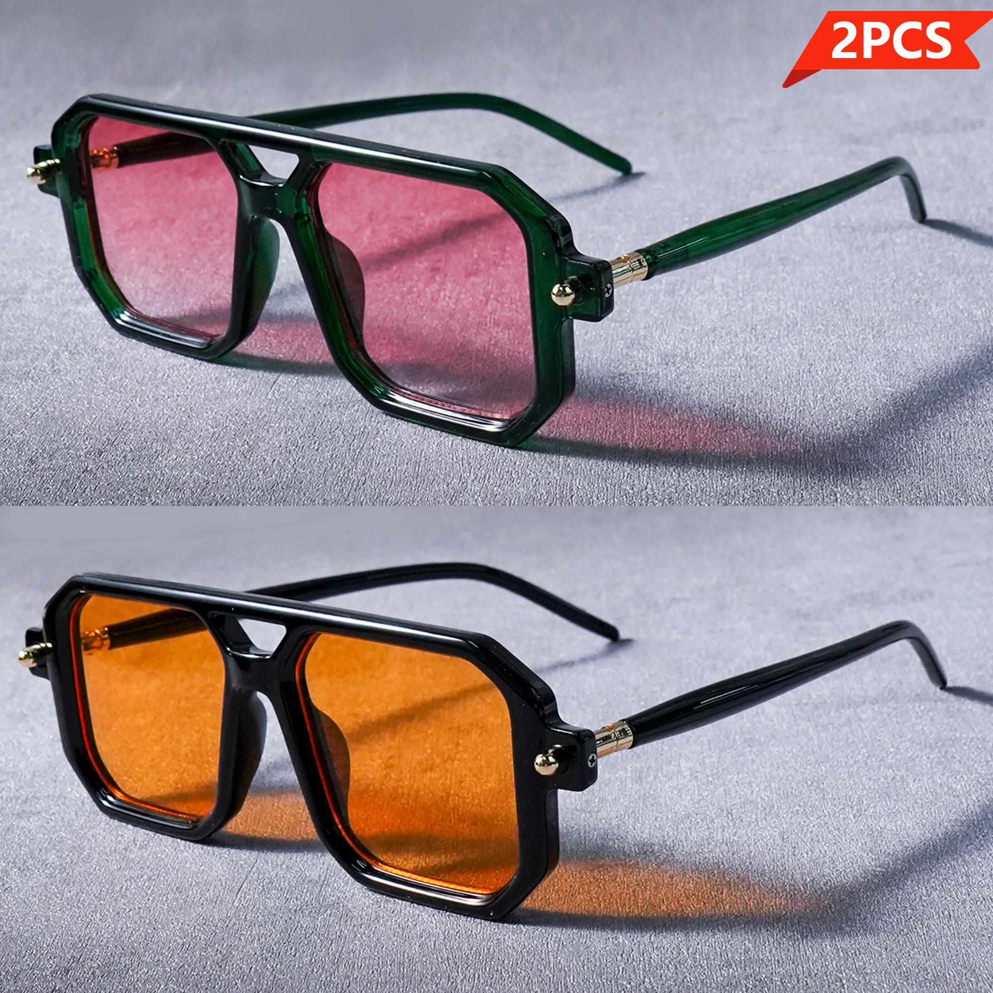 

2Pcs Retro Square Frame Double Bridge Fashion Glasses Unisex European Trendy Eyewear Stylish Streetwear & Accessory