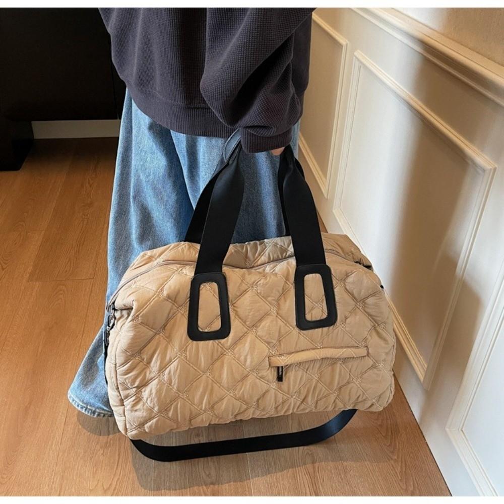 Fashion Large Capacity Tote Bag Diamond Grid Pattern Waterproof Shoulder Bag Canvas Lightweight Handbags Women
