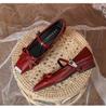 New Light Mouth Low Heel Flat Shoes Women's Small Fragrant Wind Patent Leather Iron Head White Bow Mary Jane Single Shoes Women's Thick Heel