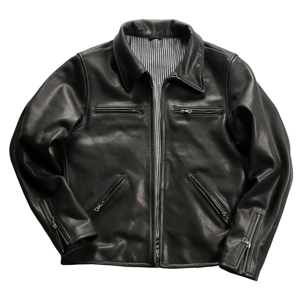 Casual Vintage Ami Kaji Leather Jacket Men's Lapel Vegetable Tanned Goat Leather Jacket