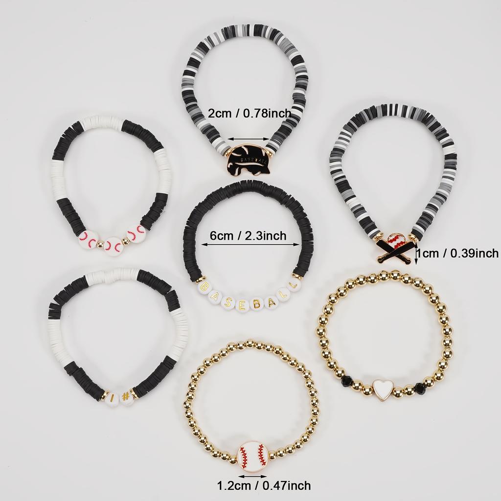 Polymer Clay Beaded Baseball Bracelet - Elastic Multi-Layer Fans Bracelet for Daily and Sports Occasions