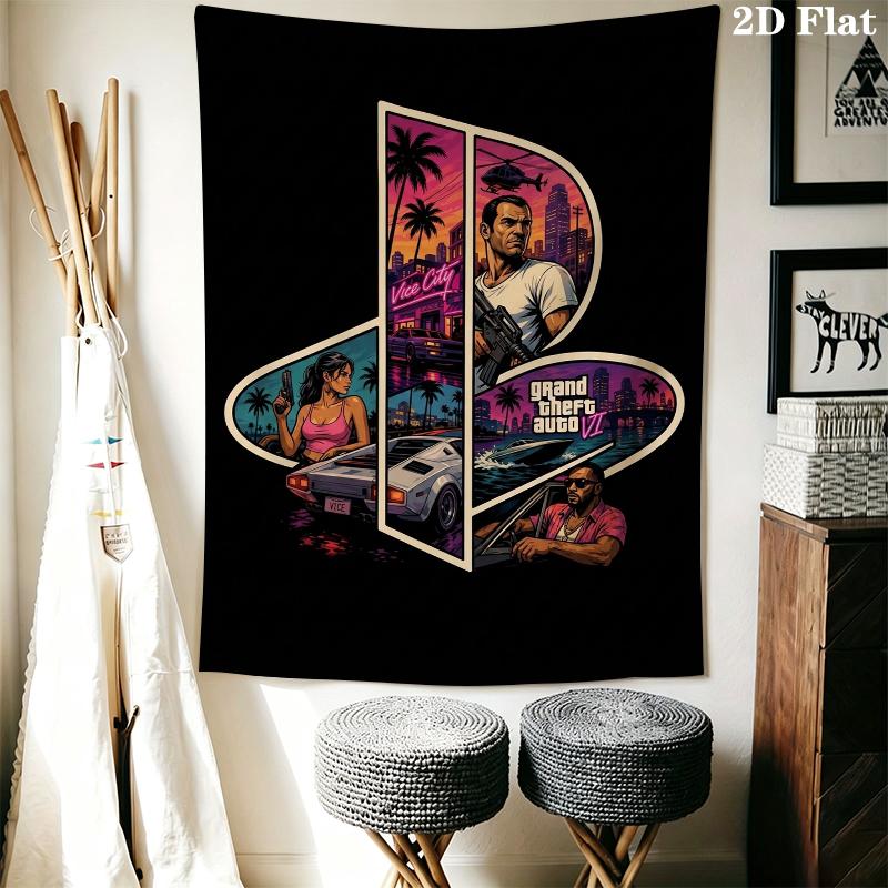 Grand Theft Auto Wall Tapestry Aesthetic Wall Hanging Printed Fabric Blanket Decorative Tapestries for Bedroom Living Room Home Decor