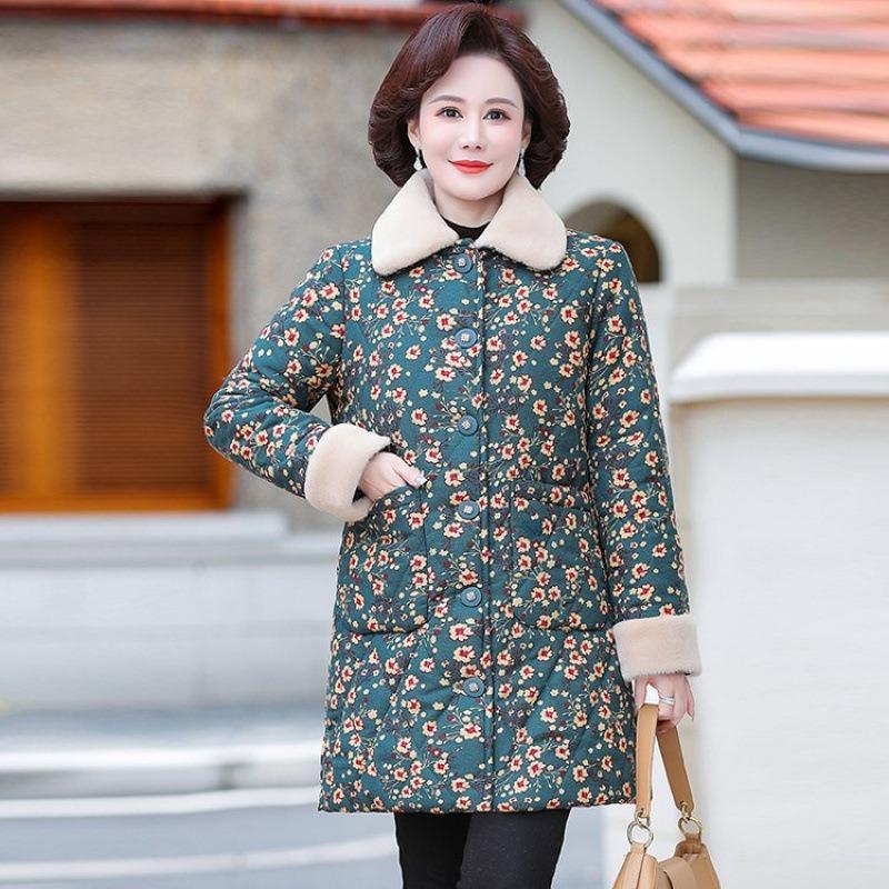 

Зимнее бархатное теплое пальто на лацканах из хлопка и льна с хлопковой набивкой, длинная стеганая куртка с цветочным принтом из утолщенной овечьей шерсти 5XL [Recommended 150-80 kg] темно-зеленого